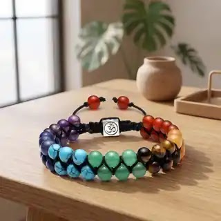 7 Chakra Double Tie-Up Bracelet - indoor view