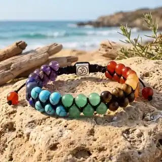 7 Chakra Double Tie-Up Bracelet - outdoor view